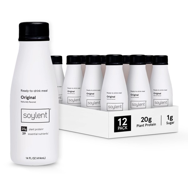 Soylent Plant Based Original Meal Replacement Shake, Contains 20g Complete Vegan Protein, Ready-to-Drink, 14oz, 12 Pack