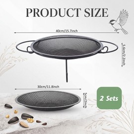 LOYIM 2 Packs Ground Platform Bird Feeder Tray, 11.8 Inch Stainless Steel Large Wild Birds Feeder Mesh Seed Tray with Exquisite Stand Mourning Dove Crow Feeding Station for Garden Backyard Decoration