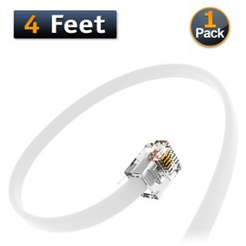AmzPRO (1 Pack) 4 Feet Telephone Cord for Landline Phones RJ11 Cable, Pro Grade Phone Line Cord (4 ft, White) Made in USA