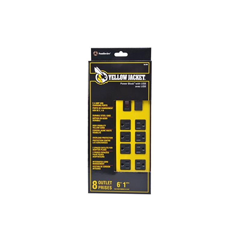 Yellow Jacket - Tira protectora de sobretensión de metal, 8-Outlet