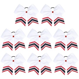 DEEKA 8PCS Large Glitter Cheer Bows Shiny 7" Cheer Hair Bows Ponytail Holder Handmade for Cheerleader Girls Softball Sports -Red/Black