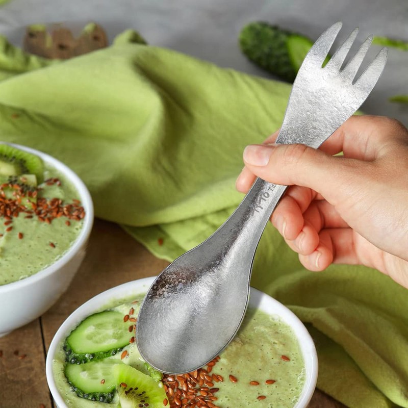 TiTo Titanium Spork 2-in-1 Ultralight Spoon Fork Harness for Outdoor