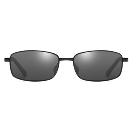 ZHILE Wrap Polarized Sunglasses Rectangular Metal Frame Classic Style Large Size (Black, Grey)