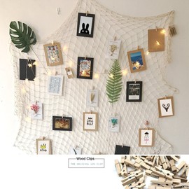 Goldbeing Photo Hanging Display Fishing Net Picture Frame Collage Photo Frame Wooden Picture Frame with Mini Clothes Pegs for Hanging Photos, Pictures, Postcards and Art (Style b)