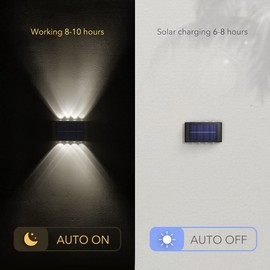 Solar Wall Lights Outdoor Fence Lights Solar Powered Up Down Lighting Waterproof Outside for Porch, Steps, Stairs, Patio Deck, House, Yard, Path, Landscape, Driveway, Railing (White 6 Pack)