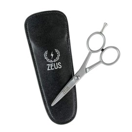 ZEUS Stainless Steel Beard Trimming Scissors with Leather Case, Facial Hair Clipping Tool for Barber Quality Beard & Mustache Trim (Made In Germany)