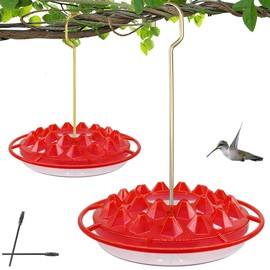 NEWCARLAB Hummingbird Feeders for Outdoors Hanging [Set of 2] 10 oz Wild Bird Feeder with 25 Feeding Ports, Built-in Ant Moat, Leak-Proof, Easy to Clean with Cleaning Brush