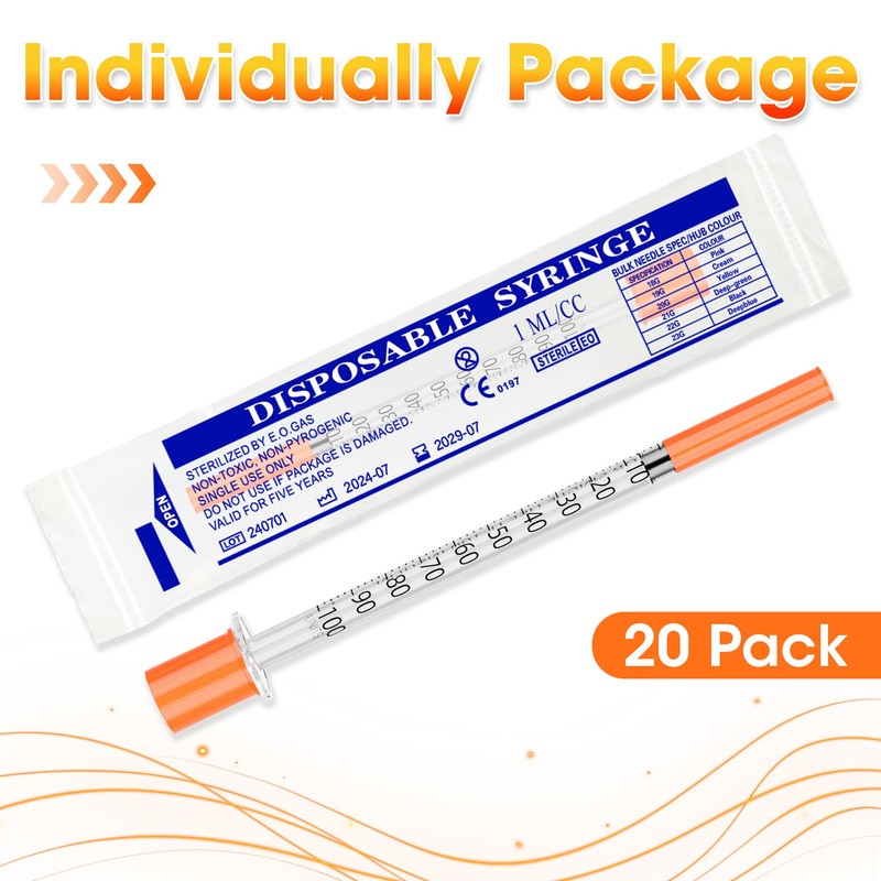 1cc Syringe 27G 1/2" 13mm, U-100 1ml Lab Syringes, Pack