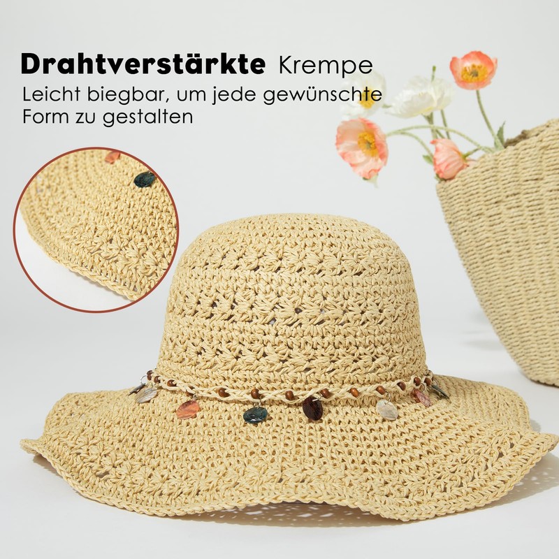 Comhats Women's Summer Straw Hat Foldable Handmade Beach Hat UV
