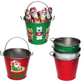 Baker Ross AX302 Mini Christmas Tin Bucket - Pack of 5, Christmas Decorations for Kids to Decorate and Display, Ideal Kids Arts and Crafts Project