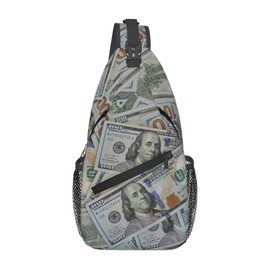 FHSUISN Us Bill Dollars Money Sling Backpack Chest Bag Crossbody Shoulder Bag Gym Cycling Travel Hiking Daypack For Men Women
