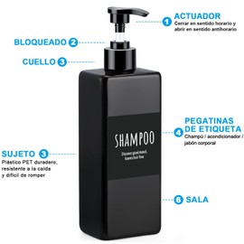 Paquete de 3 Botellas de 500 ml, Botellas de Plástico Vacías, Dispensadores de Champú y Gel de Ducha, Dispensadores de Jabón Reutilizables,3PCS Dispensador de champú y acondicionador Recargable