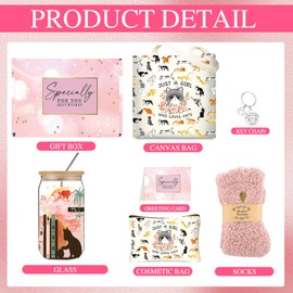 Cat Lovers Gifts for Women, Cute Flower Tote Bag Cat Themed Gifts Box, Cat Mom Gifts with Glass Cup, Christmas Thank You Gifts Ideas for Grandma Sister Wife