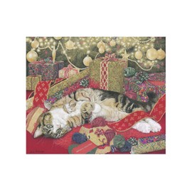 A Rare Breed Cat Christmas Card - 'All Present' UK Made Xmas Scene with a Tabby and Presents in a Homely Scene. Seasonal Greeting Cards Printed Inside. Recyclable.