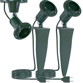 Home Intuition Outdoor Flood Stake Light Plug in Stakelight Fixture with Wall Mount (6-Feet Cord, 18/2-Gauge), 2-Pack