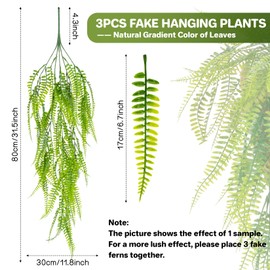 RAINFLOW 3PCS Fake Plants Artificial Ivy Vine Faux Boston Fern Fake Greenery Faux Plants – Artificial Plants Indoor Fake Vines Fake Hanging Ferns for Porch Wall Indoor Outside Home Garden Patio