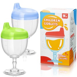Irenare 2 Pcs Baby Wine Sippy Cup Plastic Goblet Cup No Spill Wine Glass Sippy Cup Baby Goblet Cup Baby Sippy Cup Wine Glass Beverage Mug Milk Bottle with Lid for Kids (Blue,Green)