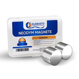 KLEBASTO Neodymium Magnets, Disc Magnets, Extra Strong, Mini Magnets for Magnetic Board, Fridge, Whiteboard, Photos (10 mm x 1 mm, Pack of 20)