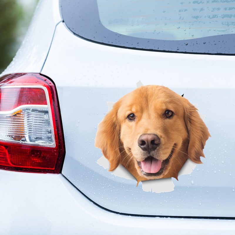 Golden Retriever Sticker, 3D Breakthrough Effect, Reflective, Waterproof, Funny Decoration
