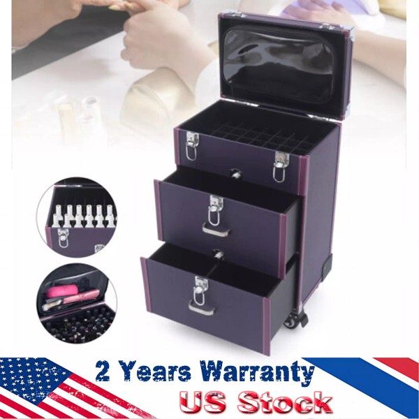 Unbranded Large Rolling Cosmetic Case Makeup Trolley Rolling Makeup Case