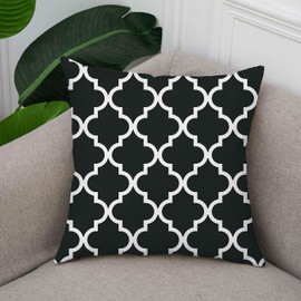 TAOSON Pack of 2 Soft Canvas Throw Cushion Cover Pillow Covers Cases for Couch Sofa Home Decor Modern Quatrefoil Accent Geometric with Hidden Zipper Closure Only Cover 18 x 18 Inches Black White