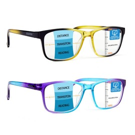 K KENZHOU 2 Pack Progressive Multifocus Reading Glasses for Women Men Blue Light Blocking Readers and Computer Eyeglasses