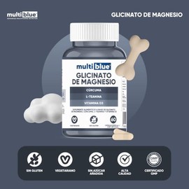 MULTIBLUE Glicinato de Magnesio | Adicionado con L -Teanina y Vitamina D3 | Formula 100% Natural | 60 Capsulas