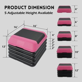 Fitvids Step Aerobic Platform, Exercise Step with 5 levels Adjustable Height, 4 Stackable Risers, Fitness Training Workout Stepper for Home Gym, Cardio Strength, Multiple Options