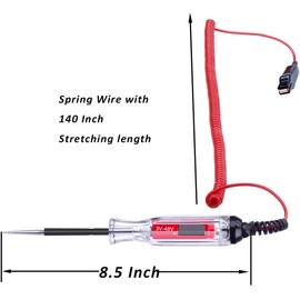 Large Size Heavy Duty 3-48V Digital LCD Circuit Tester with 140 Inch Extended Spring Wire,Car Truck Low Voltage & Light Tester with Stainless Probe