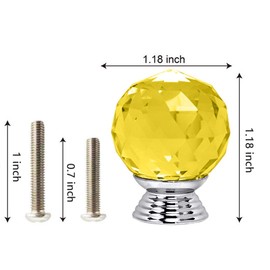 ANJUU 12 Pcs 30mm Round Shape Crystal Glass Cabinet Knobs with Screws Drawer Knob Pull Handle Used for Kitchen, Dresser, Door, Cupboard (Yellow)