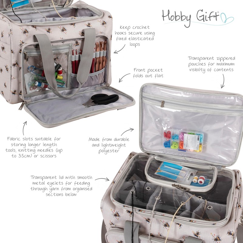Hobby Gift Large Storage Bag – Bees, Detachable Handle &