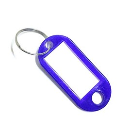 100 Pack Tough Plastic Key Tags with Label Window ID Luggage tag with Split Ring Key Ring Keychain Purple