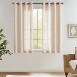 jinchan Boho Curtains for Bedroom Linen Blend Embroidered Bordered Farmhouse Curtains Living Room Drapes 63 Inch Length Bohemian Light Filtering Grommet Window Drapes 2 Panels Ivory on Beige