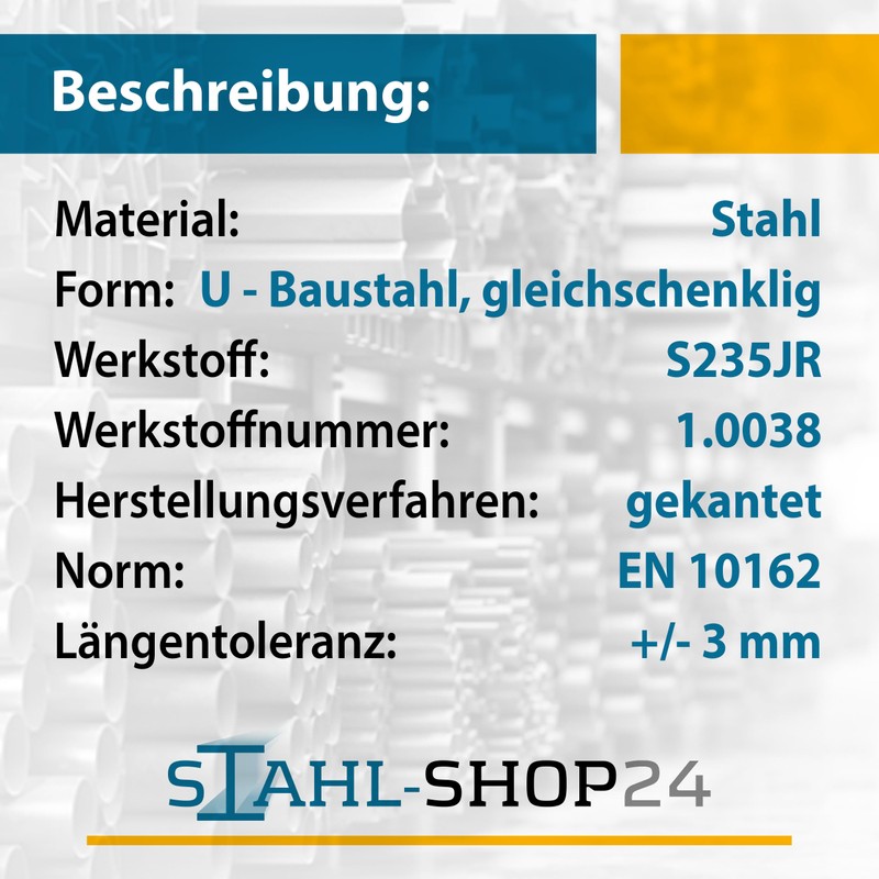 Stahl-Shop24 U-Profile S235JR Edged Raw 70 x 50 mm x