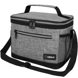 opux Insulated Lunch Box Men Women, Lunch Bag for Work School, Leakproof Soft Cooler Tote Adult, Large Lunch Pail Kids Boys Girls, Picnic Beach Food Bag with Shoulder Strap, Heather Grey