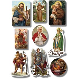 Assorted Catholic Decal Sticker Sheet Pack, Male Patron Saints, Novelty Religious Inspirational Stickers for Sunday Schools, Scrapbooking, Journaling, Church Giveaways, and More, 3 Sheets Included