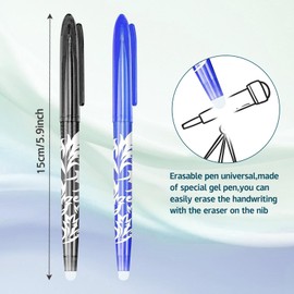 Erasable Pens, 8 Pcs Rub Out Pens, Erasable Pens Black 0.7mm with Rubber End for Kids Adults, Friction Eraser Pen Gel Ink Pen for Writing, Paperwork Stationary, School Supplies (Blue, Black)