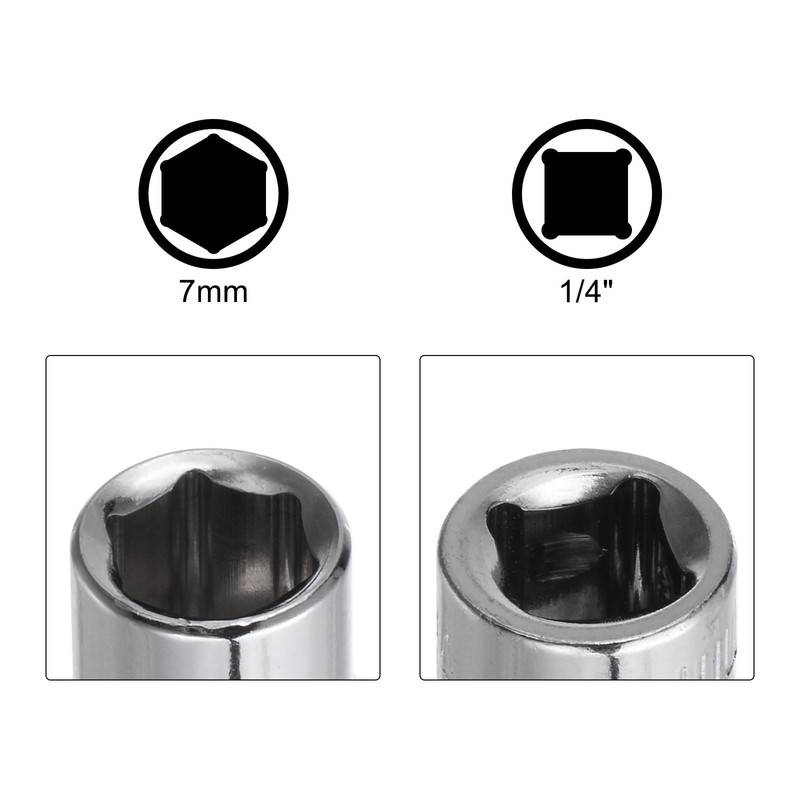 sourcing map 6-Point Shallow Socket, 1/4" Drive 2pcs 7mm Deep
