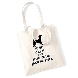 Keep calm and hug your jack russell tote bag