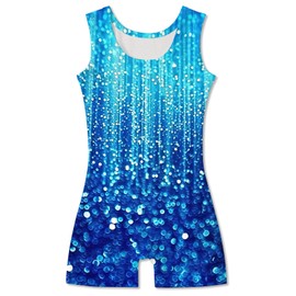 Funnycokid Gymnastics Leotards for Girls Dance Outfits Unitard Sparkly Clothes with Shorts, Diamond Dark Blue, 5-6 Years