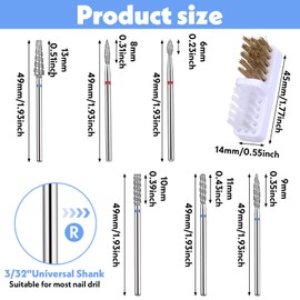 Oruola 6-Pack Cuticle Drill Bit, Spiral Cuticle Nail Drill Bit, Stainless Steel Colored Nail Drill Bits Professional,for Manicure, Pedicure Cuticle and Gel Polish with Cleaning Brush