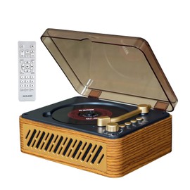 Retro CD Player with Speakers, Bluetooth Portable CD Player for Home & Car, FM Radio, AUX/USB, Remote Control, Wooden Design – Ideal Gift (Retro-Gold)