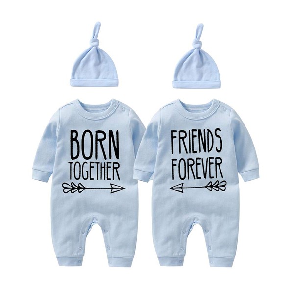 YSCULBUTOL - Body para bebé con sombrero Born Together Friend Forever - Ropa para bebé y niña, Body Bbfbody azul, 0-3 meses