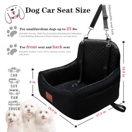 Dog Car Seat for Small Dogs,2 Adjustable Safety Puppies Leashes,Memory Foam with Soft Fabric Pets Travel Car Bed with Non-Slip Bottom,Easily Installed in Front and Back Seats,Removable and Washable.