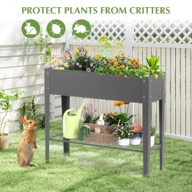 Outdoor Heavy Duty Metal Raised Garden Bed with Legs (Dark Gray)