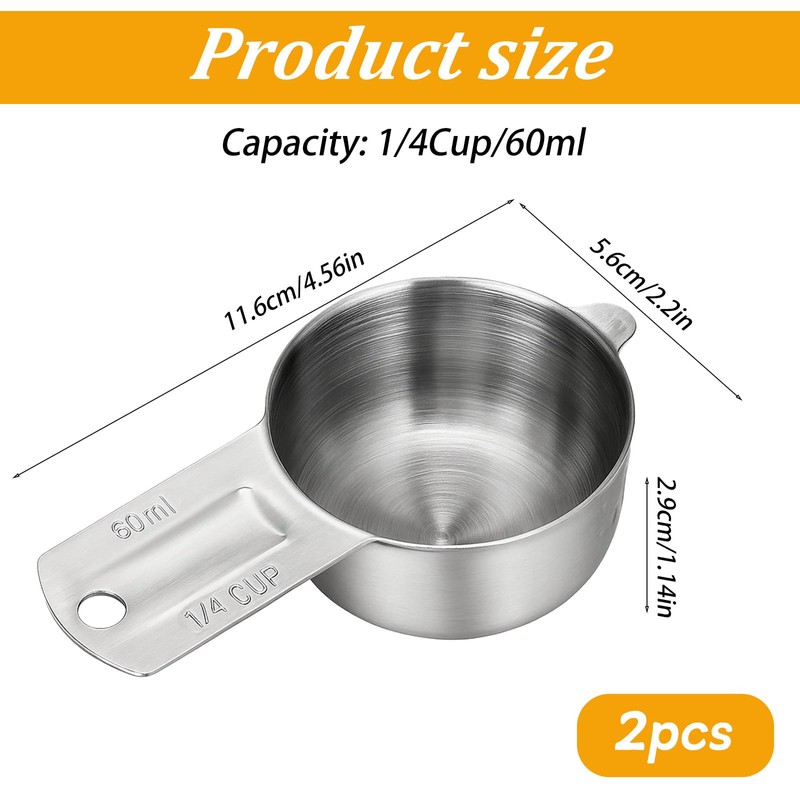 2 Pcs 1/4 Cup Stainless Steel Measuring Cup 60ml |