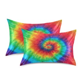 xigua Tie Dye Satin Pillowcases Breathable Pillow Case for Hair and Skin, NO Zipper Pillow Cover with Envelope Closure for Sofa Bed Couch, Standard Size 20 x 26 Inch