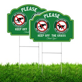 2pcs No Pooping or Peeing Dogs Sign, 14x10 Inch Double Sided Printing Be Respectful Keep Off The Grass Signs Clean Up After Your Dog No Poop and Pee for Outdoor Yard Lawn Garden