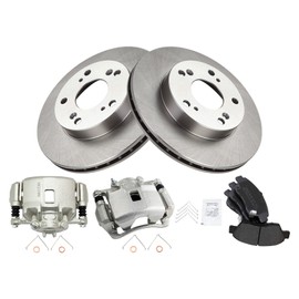 TRQ Front Brake Pad & Rotor Kit Brake Caliper Brake Pads Brake Rotor Semi-Metallic Vented Compatible with 2002-2006 Acura RSX