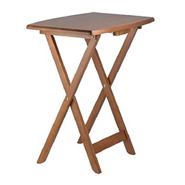 Contemporary Home Living Set of 5 Teak Brown Wooden Snack Tables with Storage Stand, 25.50”